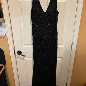 Camille La Vie Black Sequin V-Neck Prom Gown